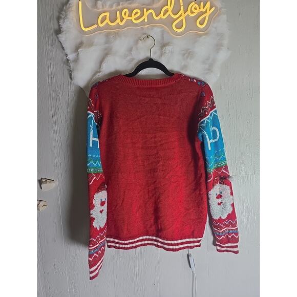 Santa Sequined Christmas Sweater Womens Large Festive Holiday Cozy Ho Ho Ho - Picture 12 of 12